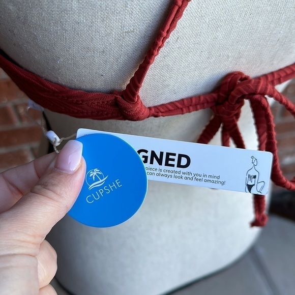 CUPSHE Criss Cross Self Tie Spaghetti Strap V Neck Bikini Top Women's Size Large - Picture 4 of 6